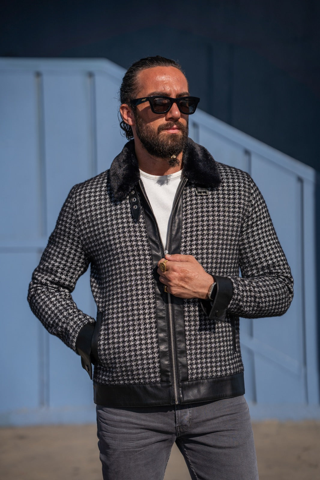 Karin Black Patterned Slim Fit Jacket