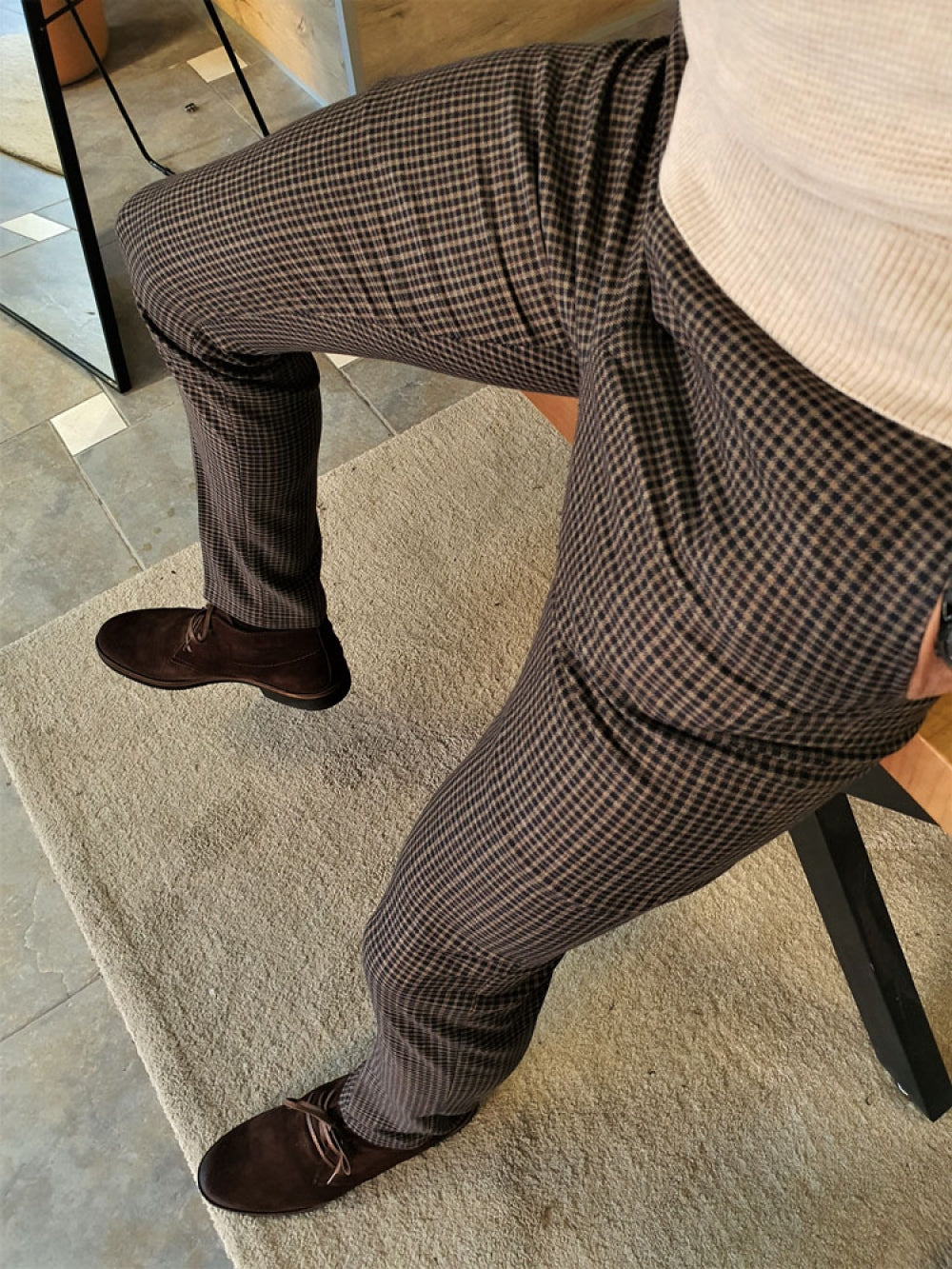Ascona Brown Plaid Slim Fit Pants
