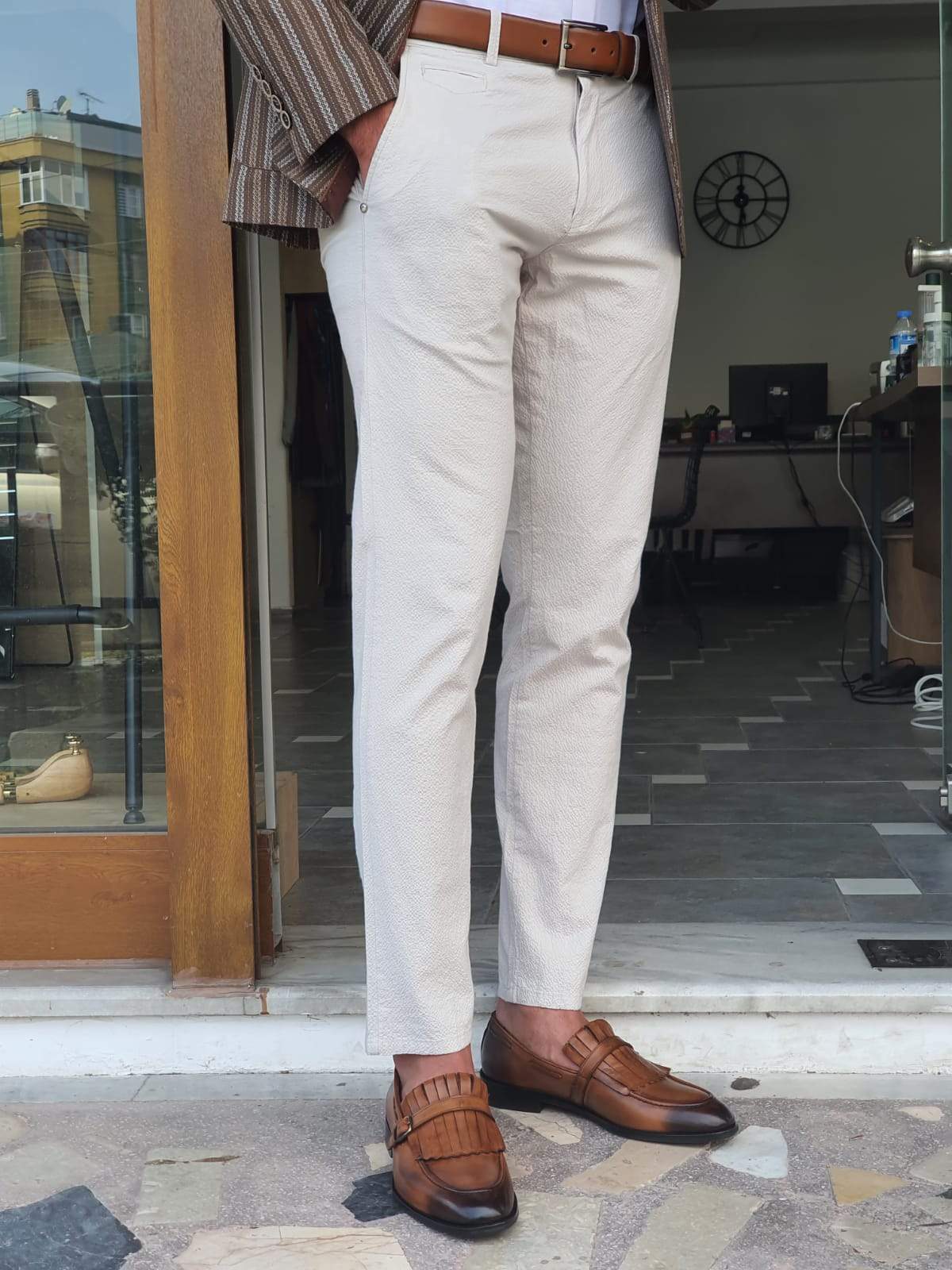 Elmore Beige Slim Fit Pants