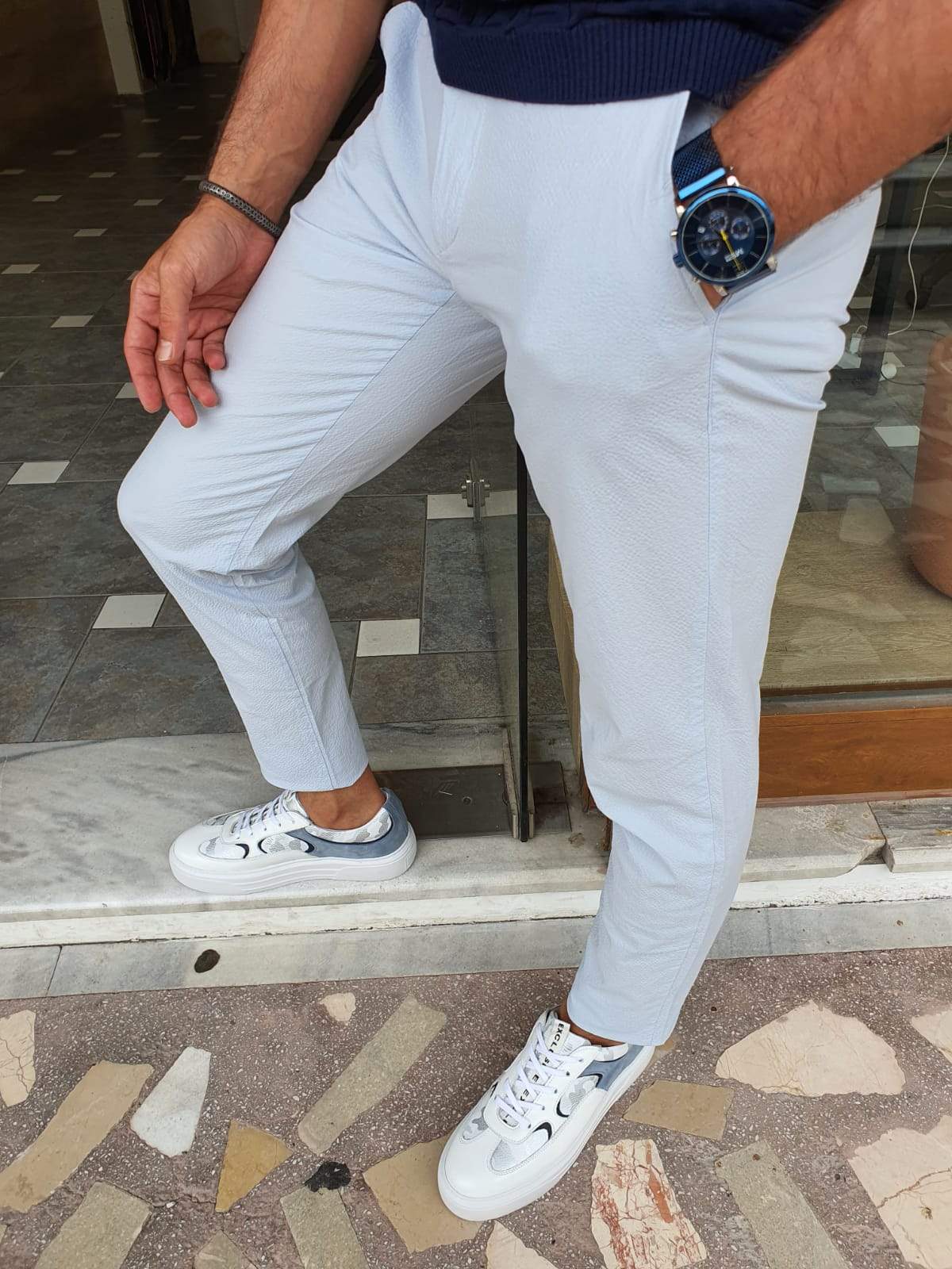 Geneva Blue Slim Fit Pants