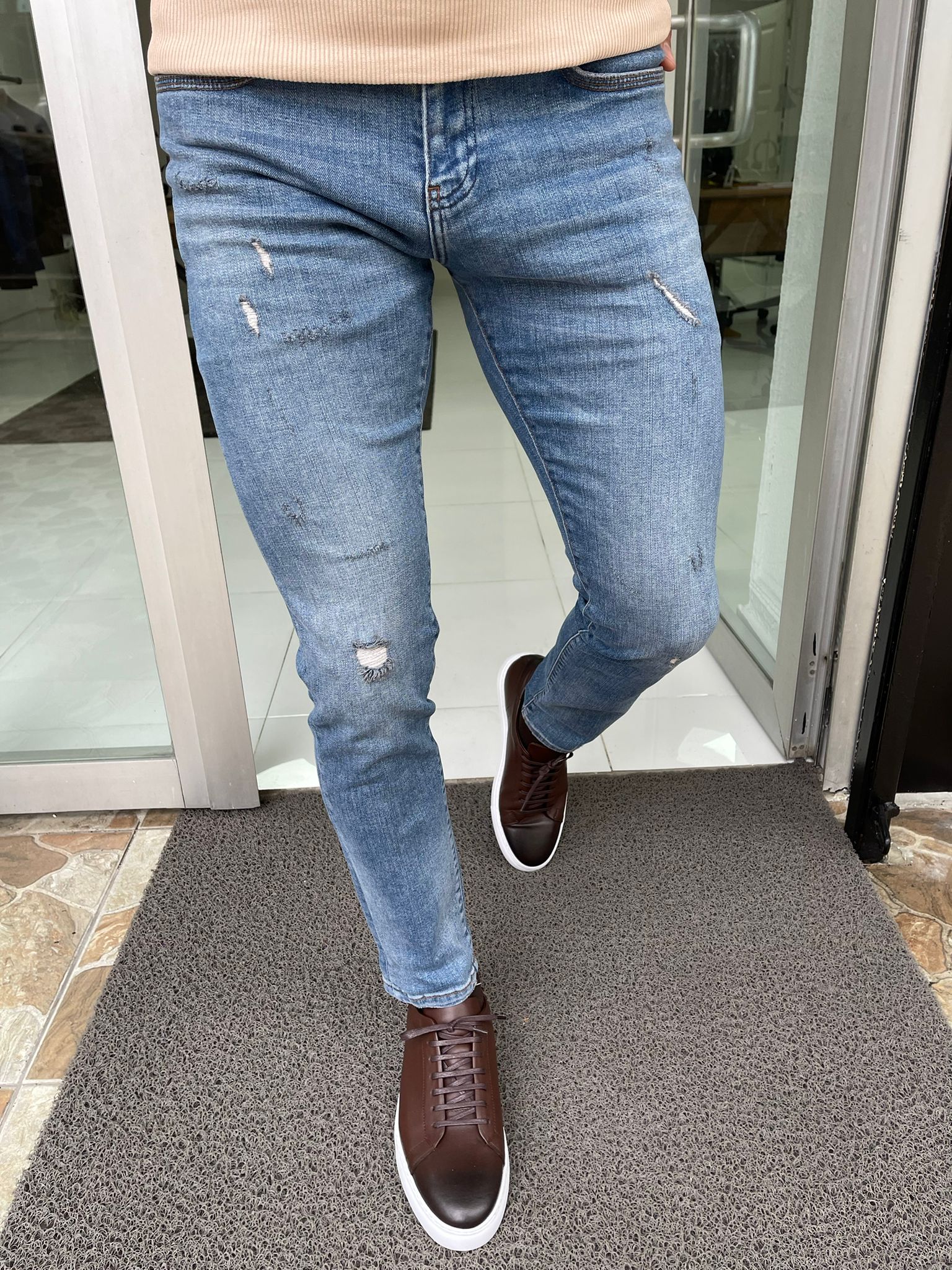 Edison Blue Ripped Slim Fit Jeans