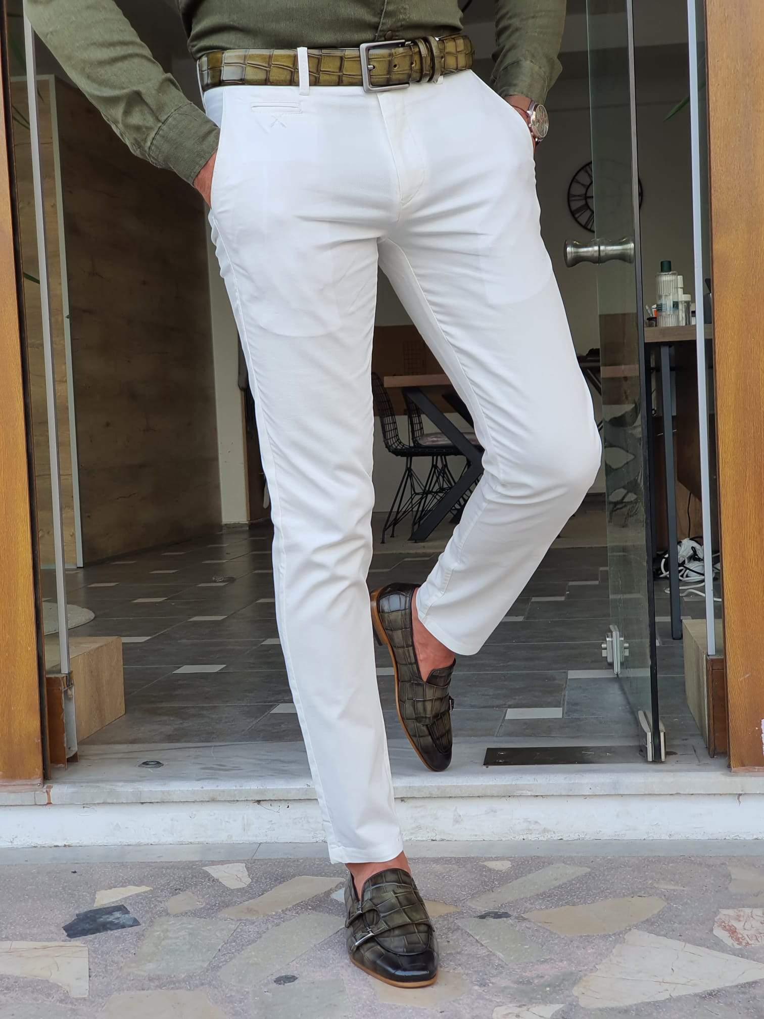 Geneva White Slim Fit Pants