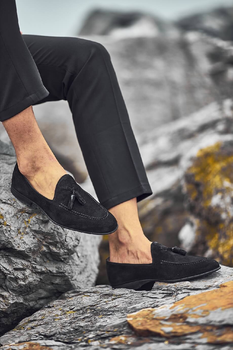 Suede Black Tassel Loafers